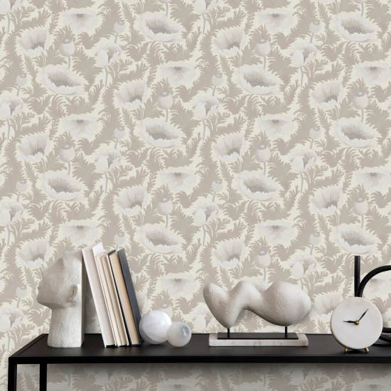 Poppy Bloom Desert Linen bloemenbehang