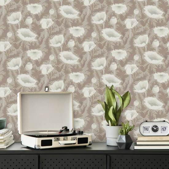 Flor de amapola Papel pintado floral Earthen Taupe