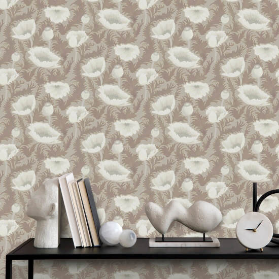 Vallmoblom Earthen Taupe blommig tapet