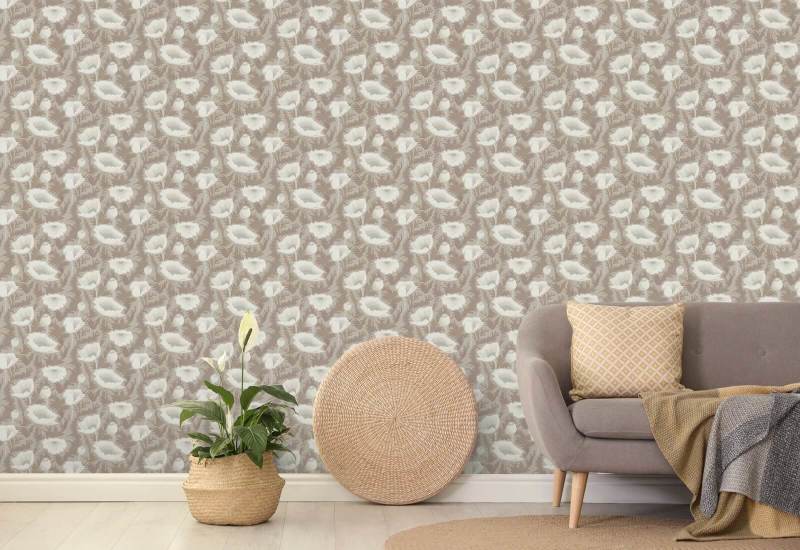 Poppy Bloom Earthen Taupe Floral Wallpaper