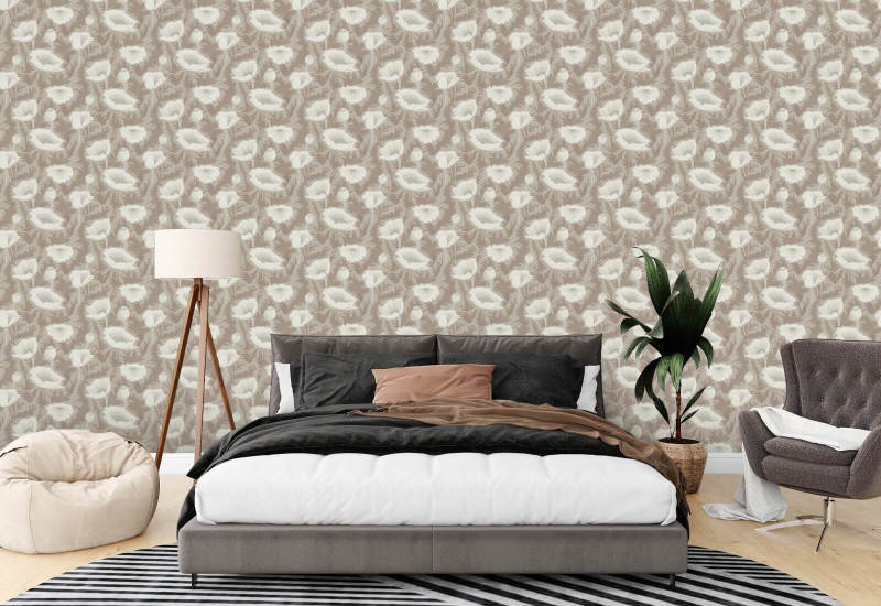 Valmueblomst Earthen Taupe Blomstertapet