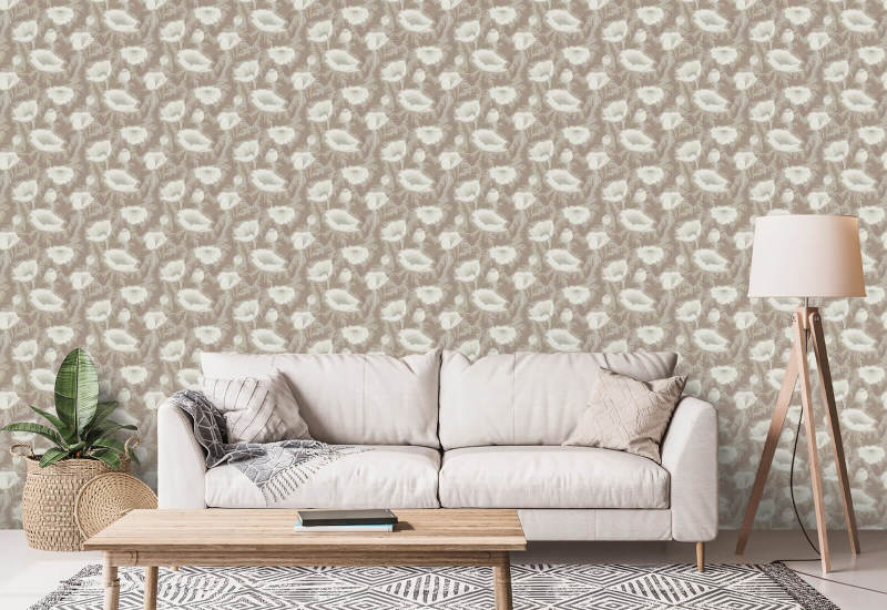 Vallmoblom Earthen Taupe blommig tapet