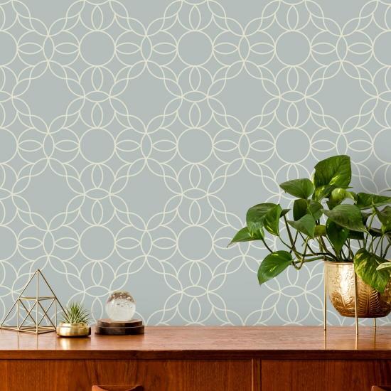 Anel Bloom Papel de parede azul mineral pálido