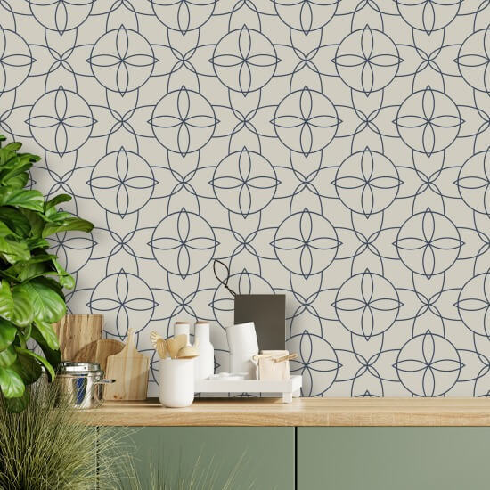 Court Rosette Oxford Blue Wallpaper