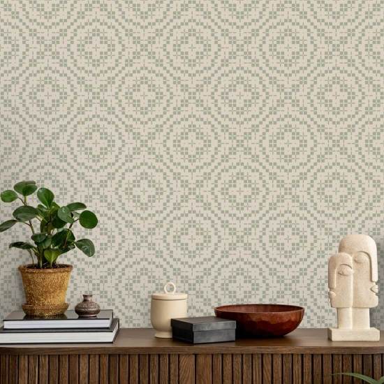 Echo Tile Parchment Sage Wallpaper