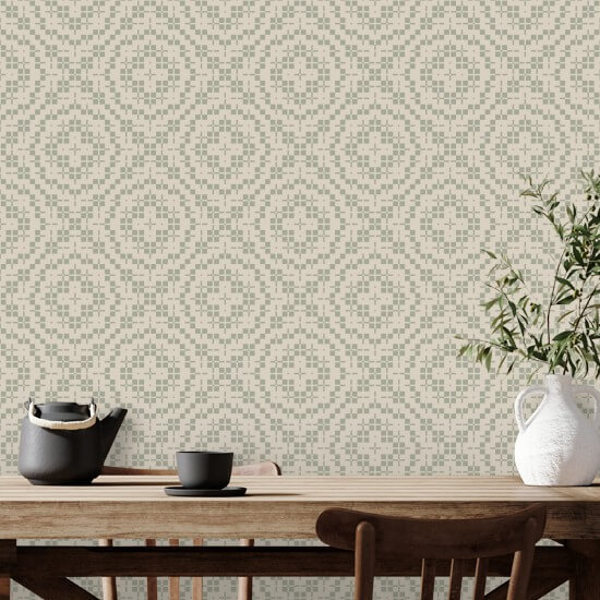 Echo Tile Parchment Sage Wallpaper