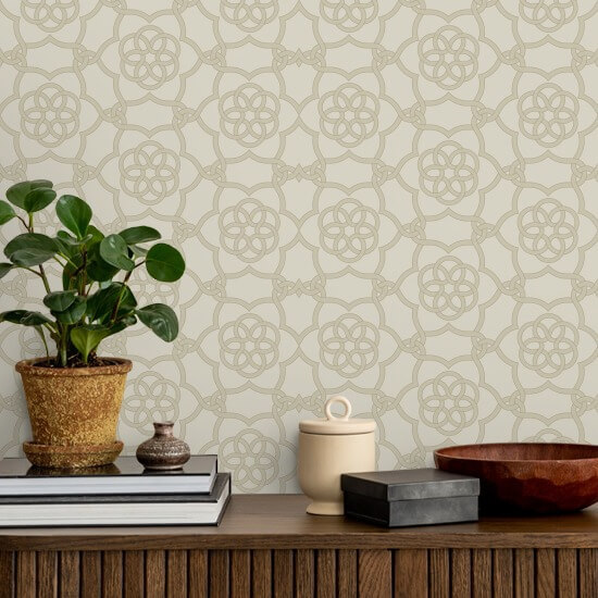 Floret Lattice Golden Wheat Wallpaper
