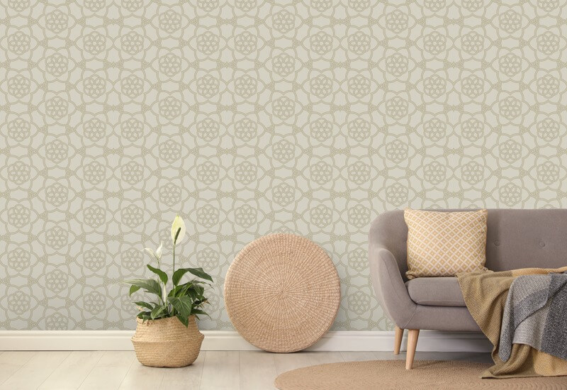 Floret Lattice Golden Wheat Wallpaper
