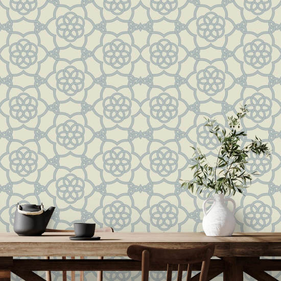 Floret Lattice Licht mineraalblauw behang