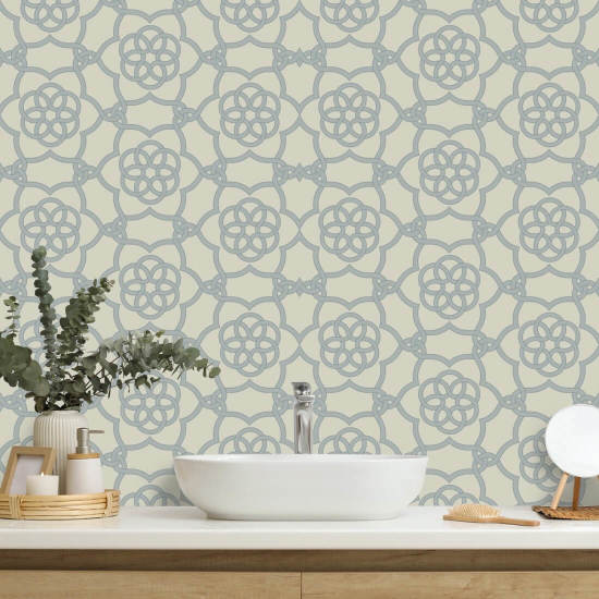 Floret Lattice Pale Mineral Blue Wallpaper
