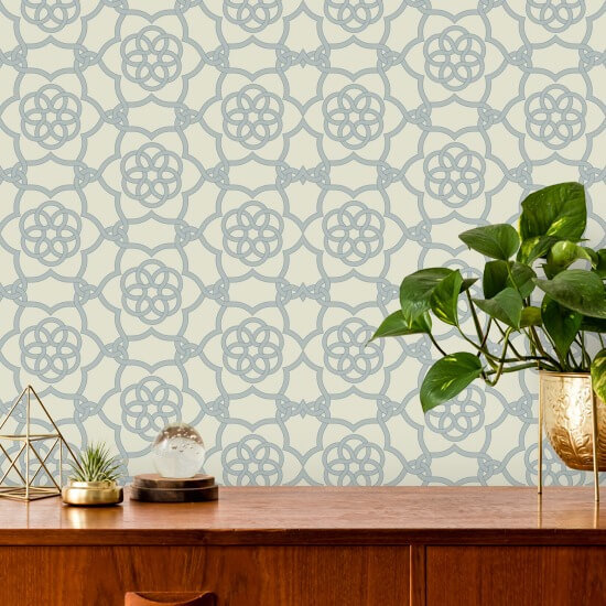 Floret Lattice Pale Mineral Blue Wallpaper