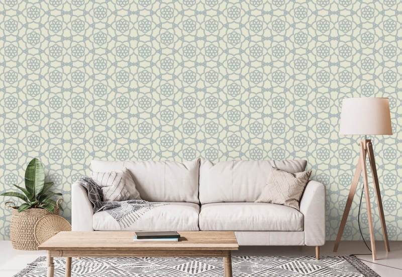 Floret Lattice Pale Mineral Blue Wallpaper