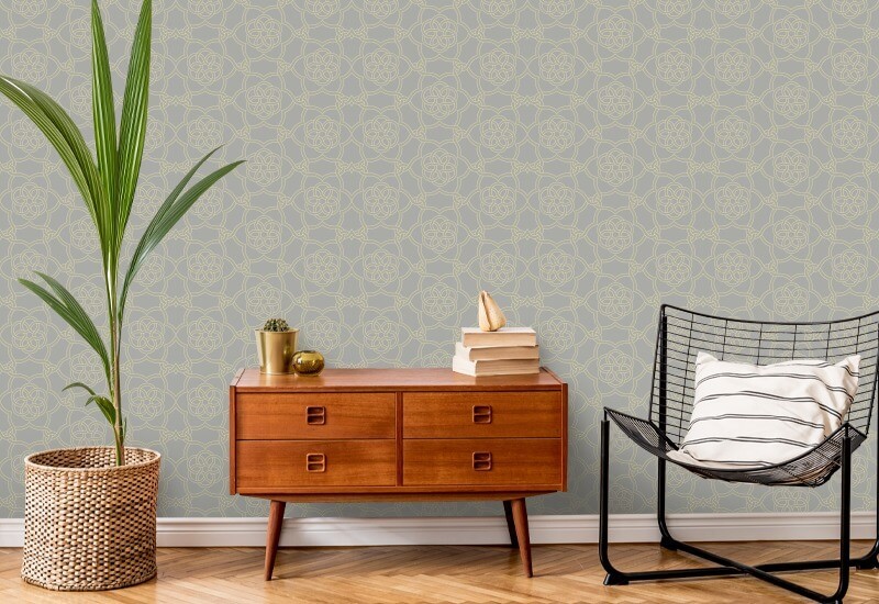 Floret Lattice Silver Sage Wallpaper