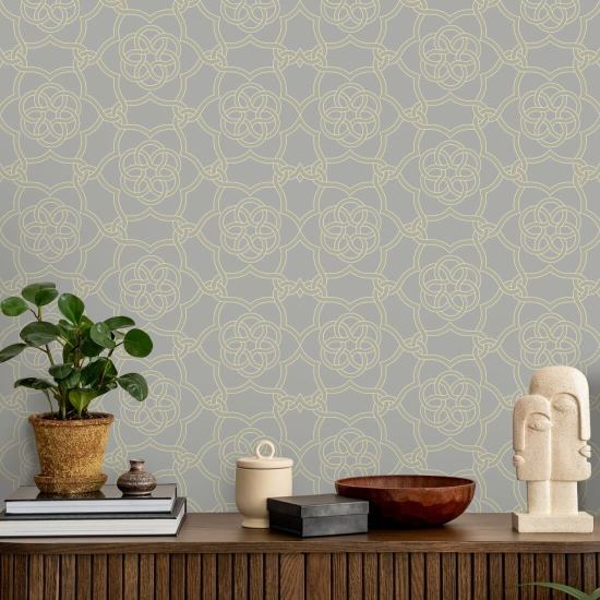 Floret Lattice Silver Sage Wallpaper