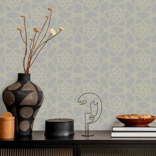 Floret Lattice Silver Sage Wallpaper