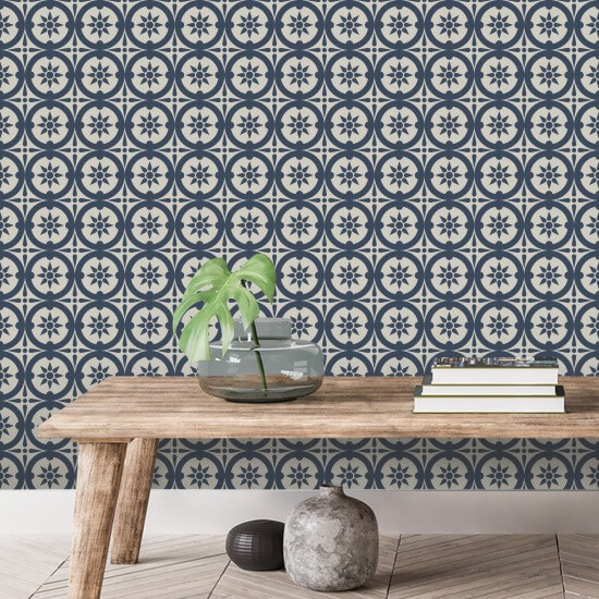 Medallion Oxford Blue Wallpaper