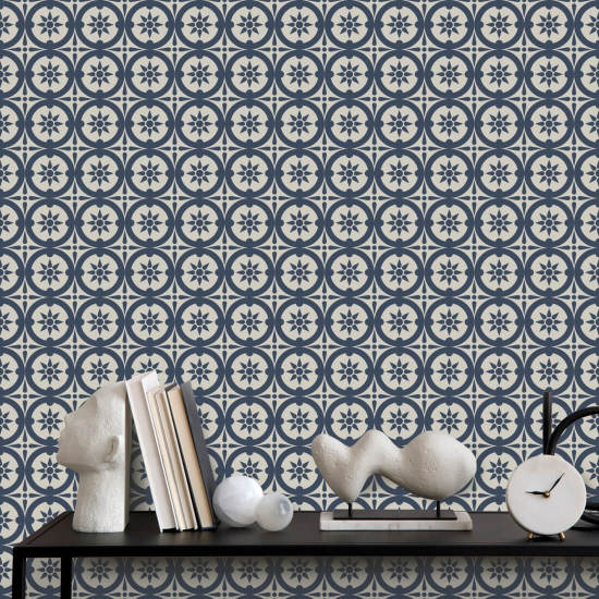 Medallion Oxford Blue Wallpaper