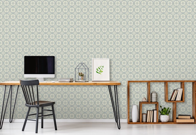 Medallion Pale Mineral Blue Wallpaper