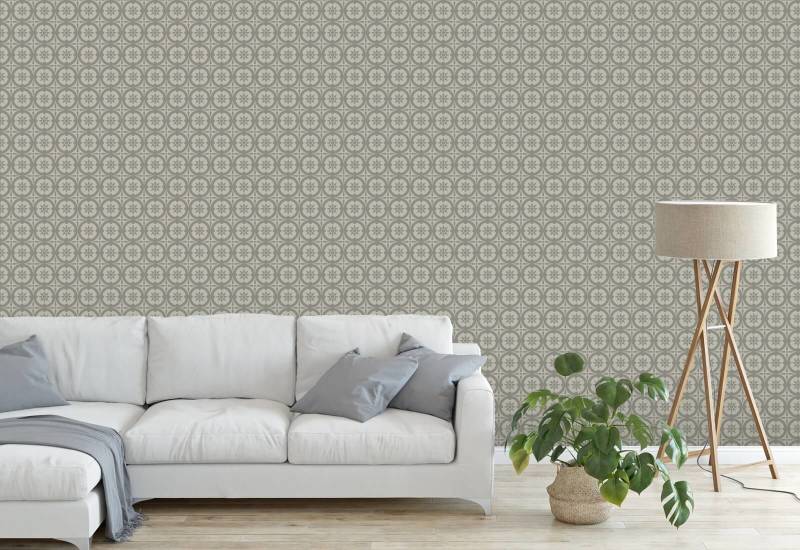 Medallion Walnut Wallpaper