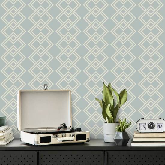 Mod Block Pale Mineral Blue Wallpaper