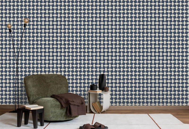 Cheque op maat Oxford blauw behang