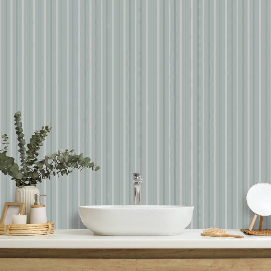 Rayure sur mesure Papier peint bleu minéral pâle
