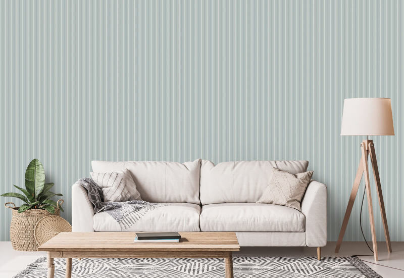 Stripe op maat Licht mineraalblauw behang