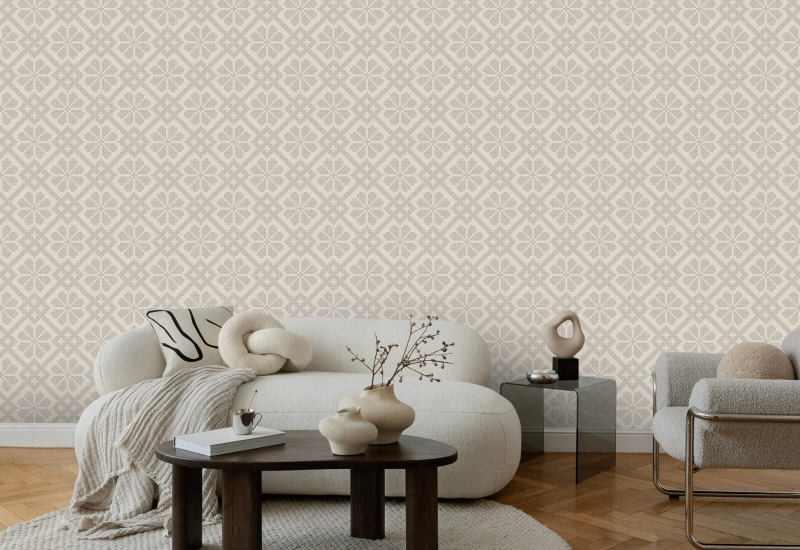 Mosaico de vilas papel de parede Ash Linen