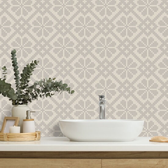 Villa Mosaic Ash Linen Wallpaper
