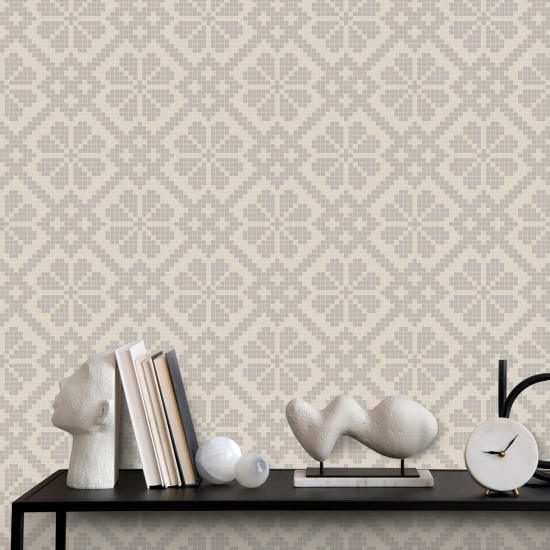 Mosaico de vilas papel de parede Ash Linen