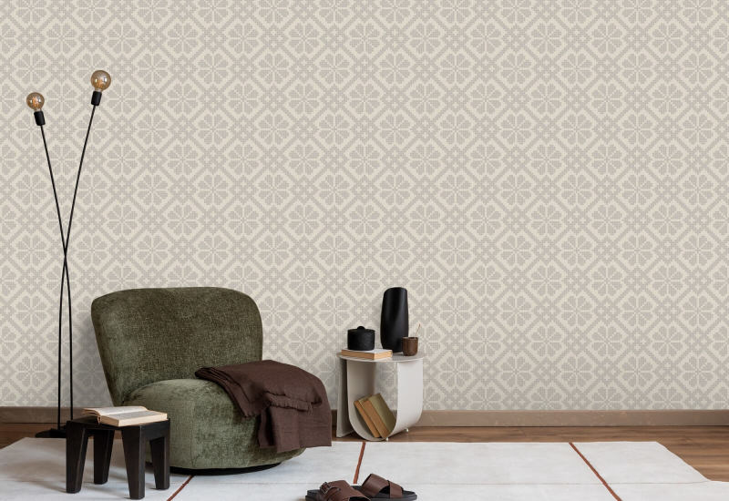 Villa Mosaic Ash Linen behang