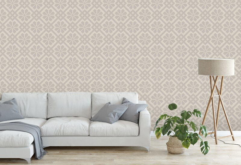 Villa Mosaic Ash Linen Wallpaper