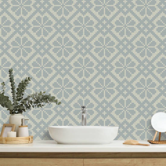 Villa Mosaic Bleg mineralblå tapet