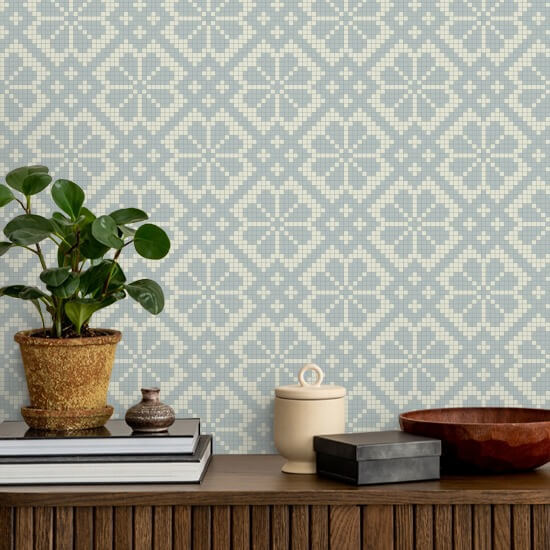 Villa Mosaic Pale Mineral Blue Wallpaper