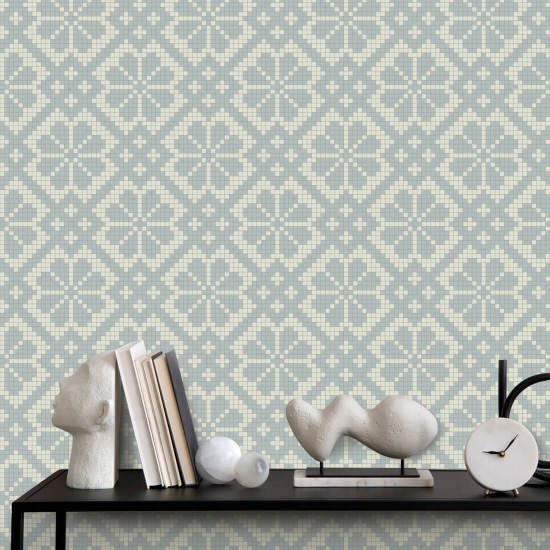 Villa Mosaic Bleg mineralblå tapet