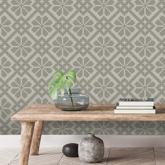 Villa Mosaic Walnut Wallpaper