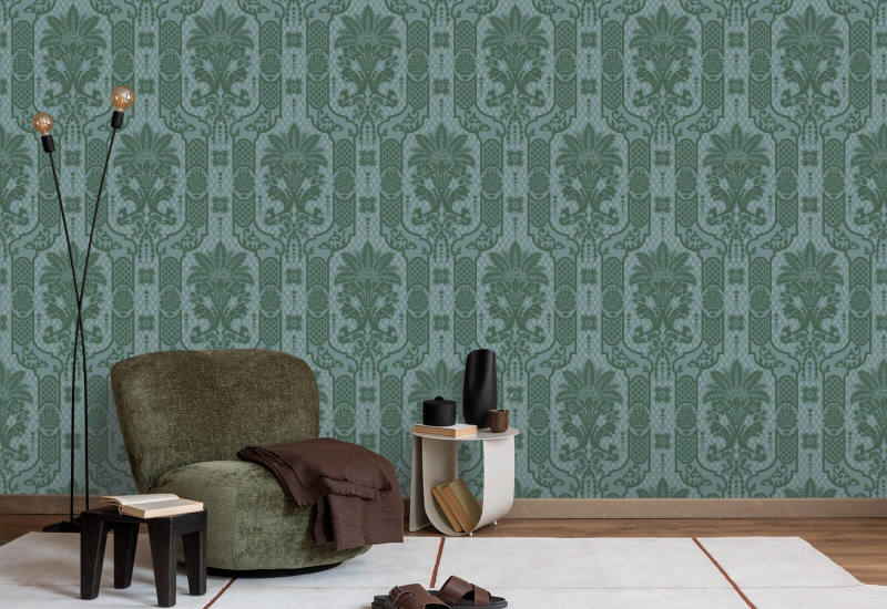 Zuilvormige bloei Blauw Jade-behang