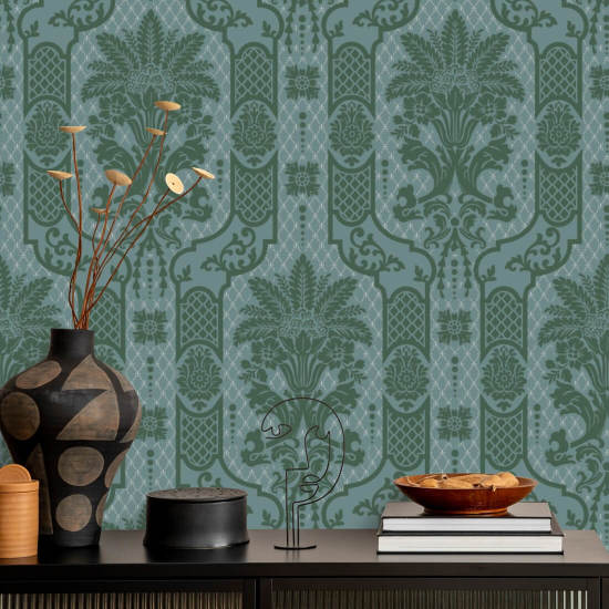 Columnar Bloom Blue Jade Wallpaper