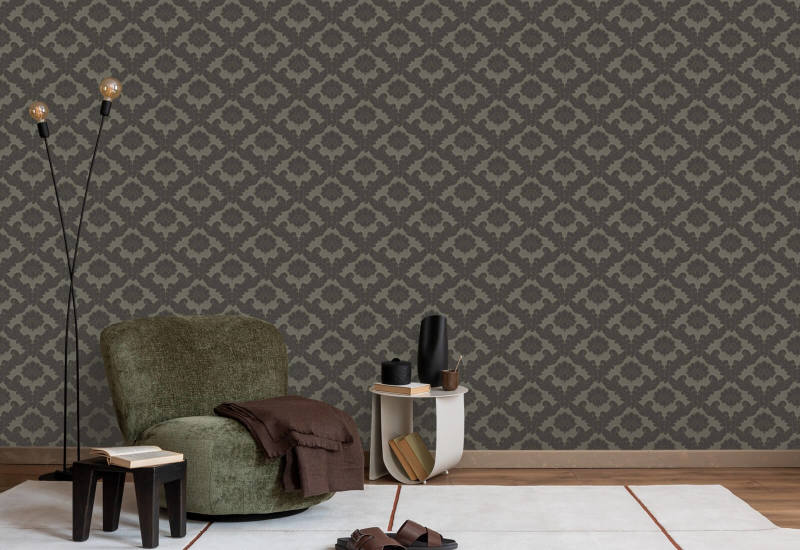 Drawing Room Leaf Brownstone Wallpaper