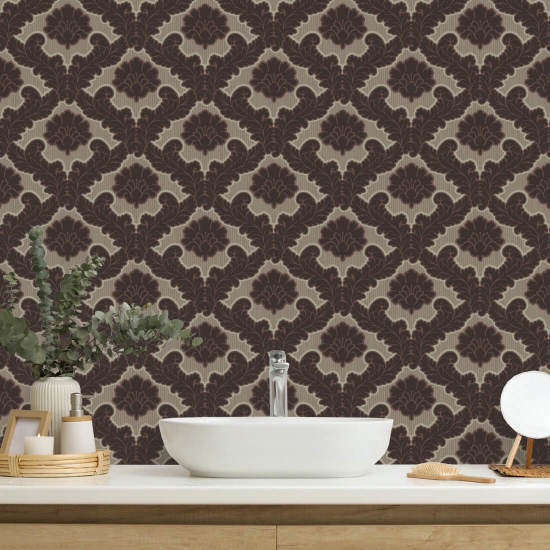 Salon Leaf Kastanjebruin behang