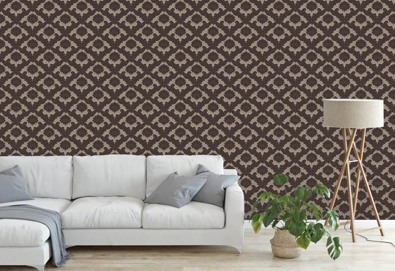 Drawing Room Leaf Maroon Wallpaper