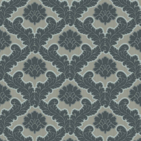 Drawing Room Leaf Pewter Blue Wallpaper