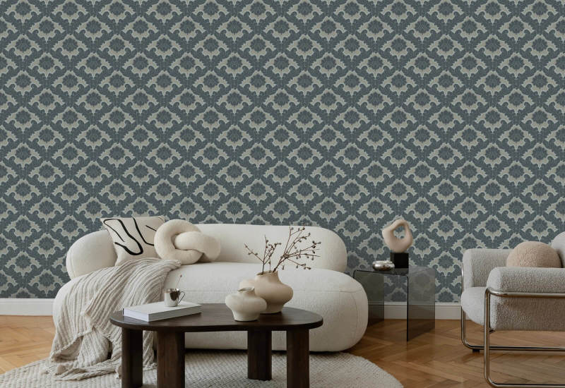 Salon Leaf Tinnen blauw behang