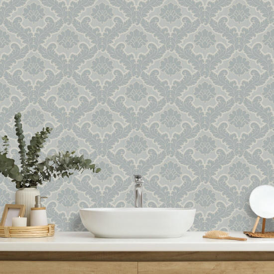 Drawing Room Leaf Platinum Wallpaper