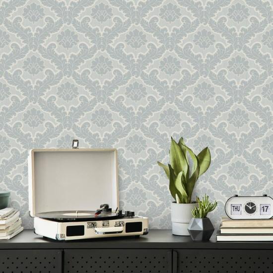 Drawing Room Leaf Platinum Wallpaper