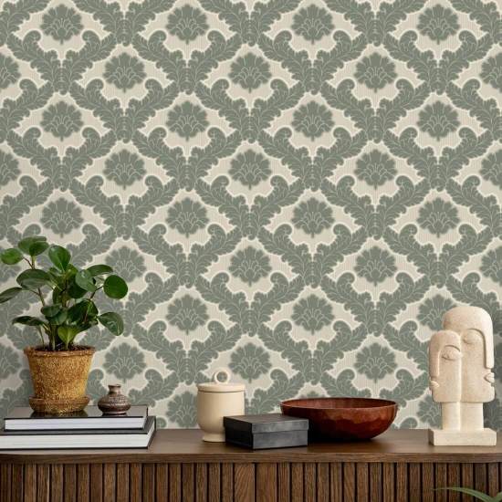 Folha da sala de desenho Papel de parede verde sálvia