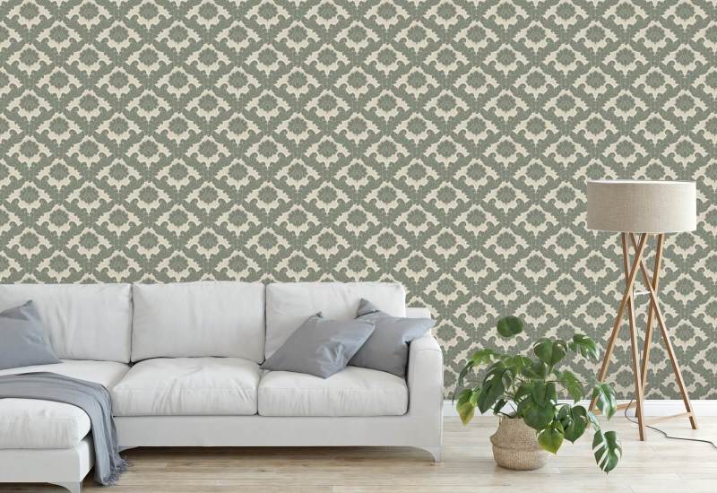 Salon Leaf Sage Green Wallpaper
