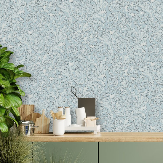 Florentine Vine Daytime Blue Wallpaper