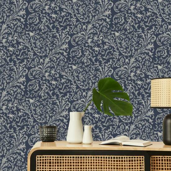 Florentine Vine Deep Blue Wallpaper