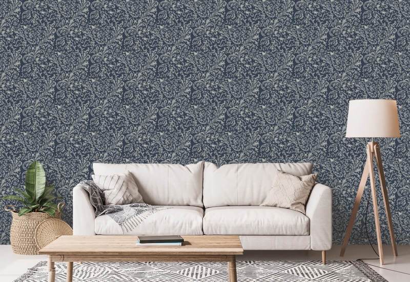 Florentine Vine Deep Blue Wallpaper